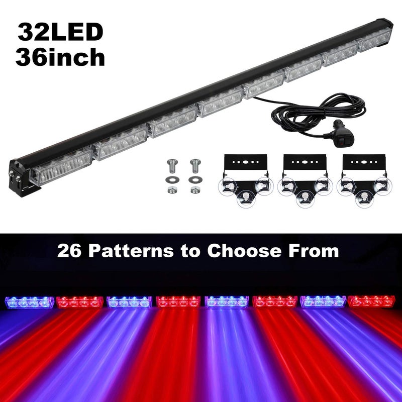 ASPL 36" 32LED Traffic Advisor Light Bar Warning Emergency Strobe Light Bar Directional Flashing Emergency Caution Lighting Led Safety Lights with 16 ft Straight Cord (Red/Blue) - Image 2
